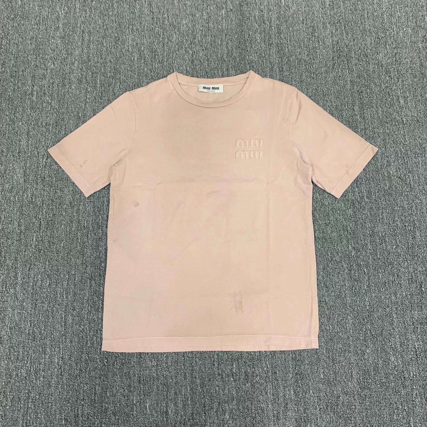 Miu Miu Miu Miu Pink Distressed Embroidered Logo Dirty SS L Size L / US 10 / IT 46 - 1 Thumbnail