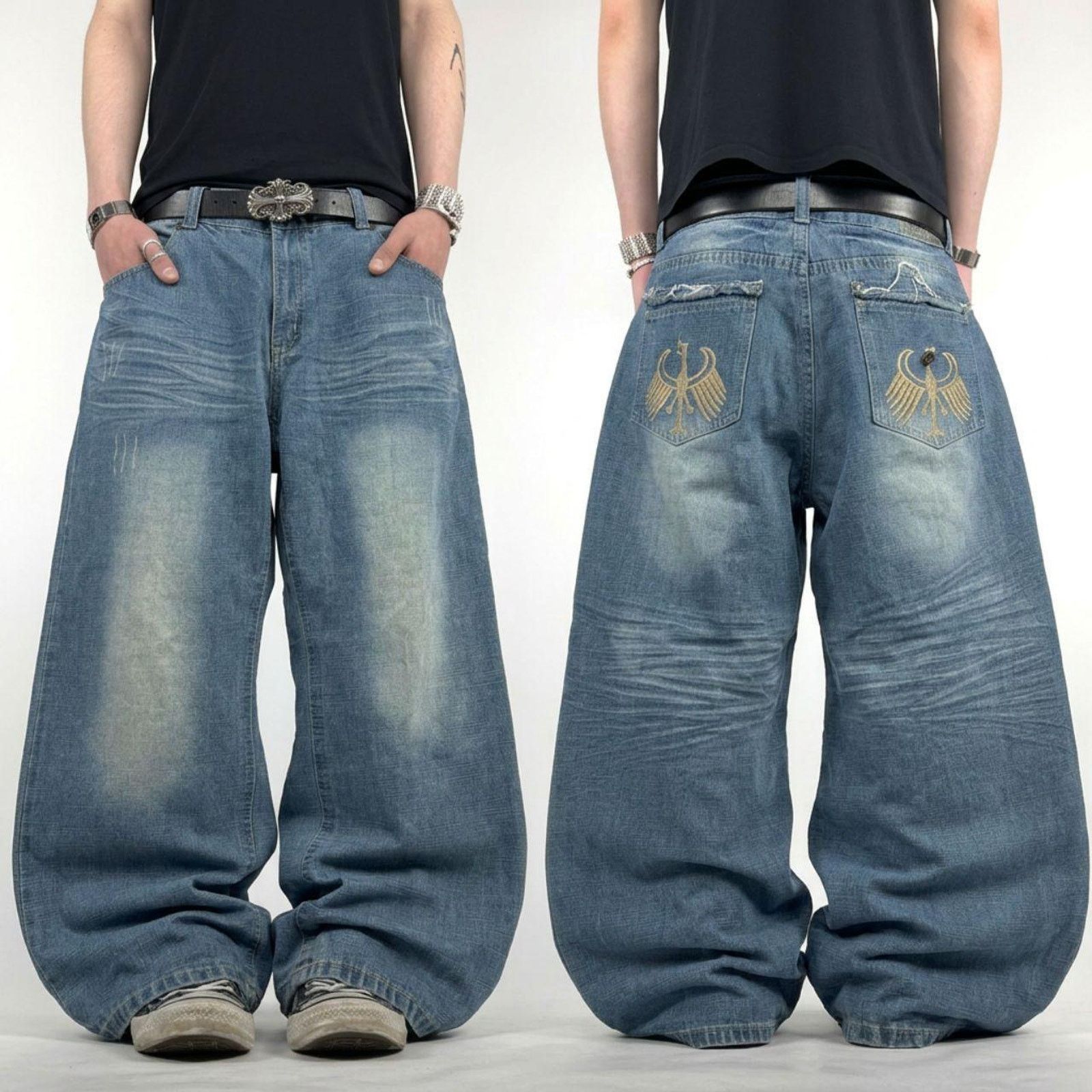 JNCO × Japanese Brand × Vintage Vintage y2k rare fusai grunge baggy wide leg stonewash jeans Size US 38 / EU 54 - 1 Thumbnail