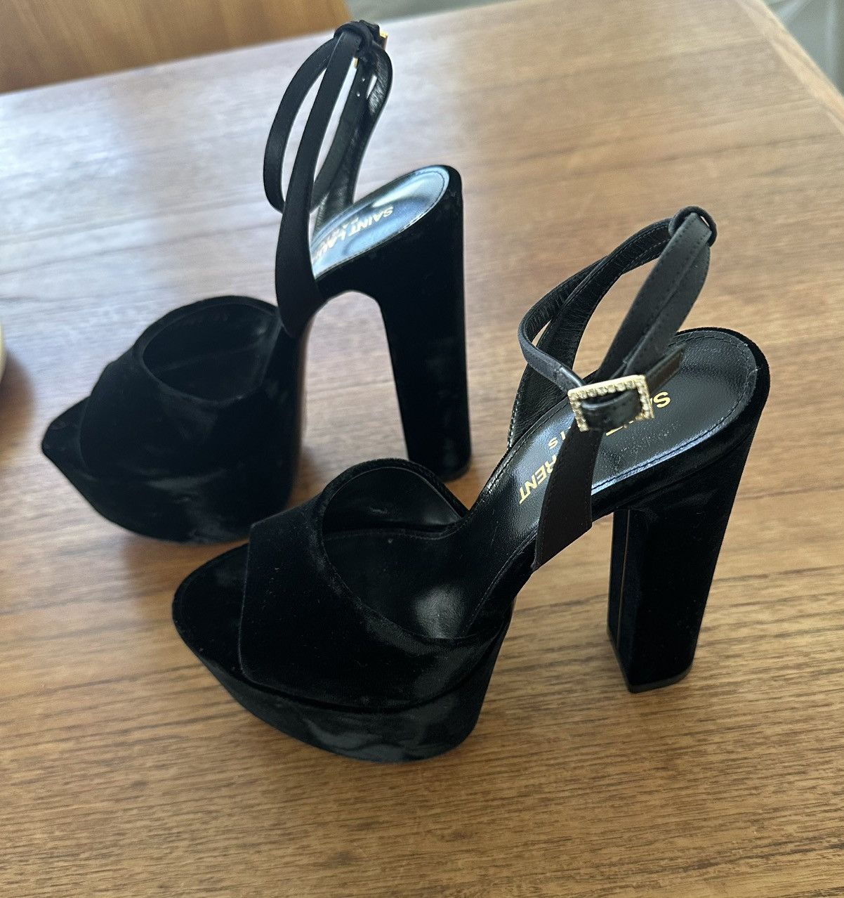 Yves Saint Laurent YSL velvet platform sandals Size US 5 / IT 35 - 4 Thumbnail