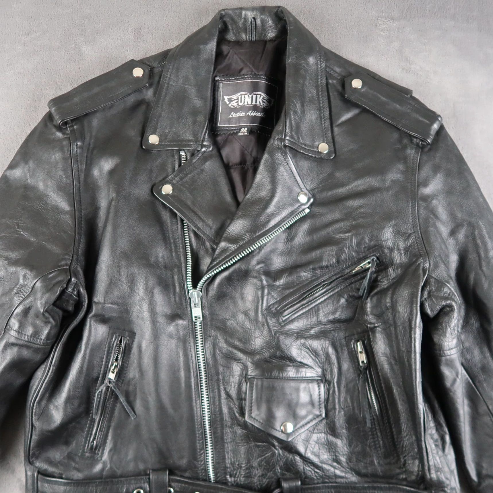 Vintage VINTAGE Unik Leather Biker Jacket XL Size 48 Black Casual Mens Size US M / EU 48-50 / 2 - 3 Thumbnail