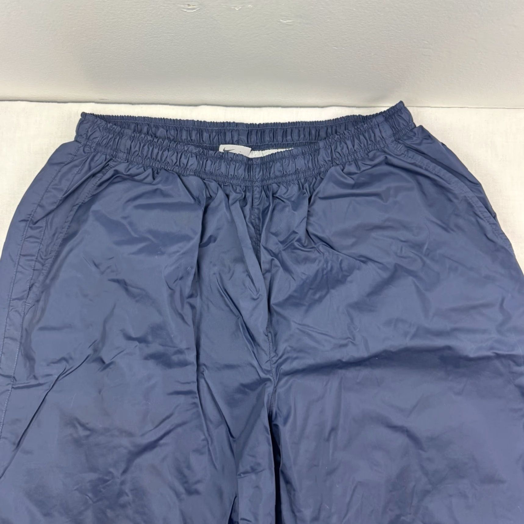 Nike VINTAGE Nike Track Pants Mens L Blue Nylon Drawstring 32in Inseam Hipster Y2K Silver Tag Sports Logo Baggy Size US 33 - 5 Thumbnail