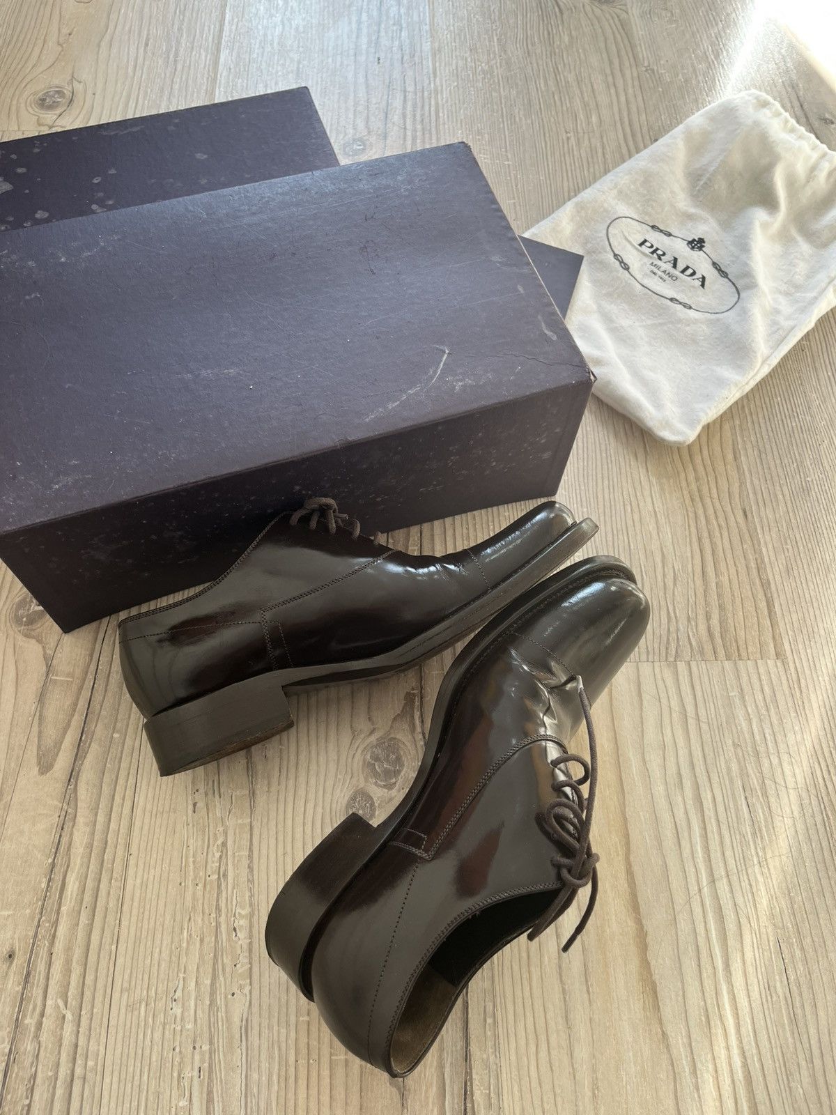 Prada Prada Women’s Flat Round Toe Lace-Up Loafer Shoes – Black Size US 6.5 / IT 36.5 - 5 Thumbnail
