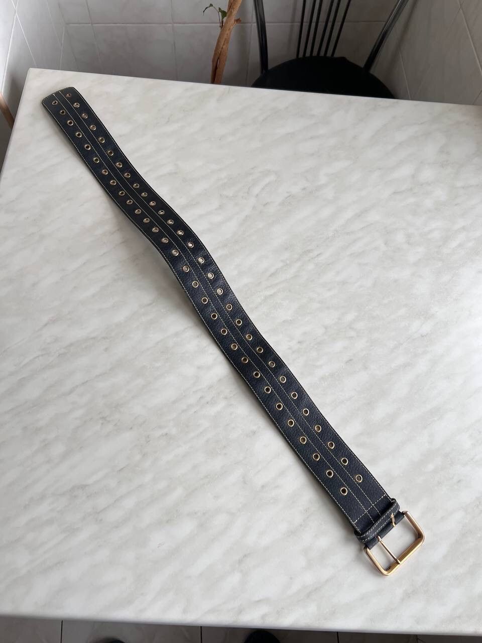Max Mara × Vintage Max Mara Vintage Black Leather Big Belt Italian Punk Rock Size ONE SIZE - 10 Thumbnail