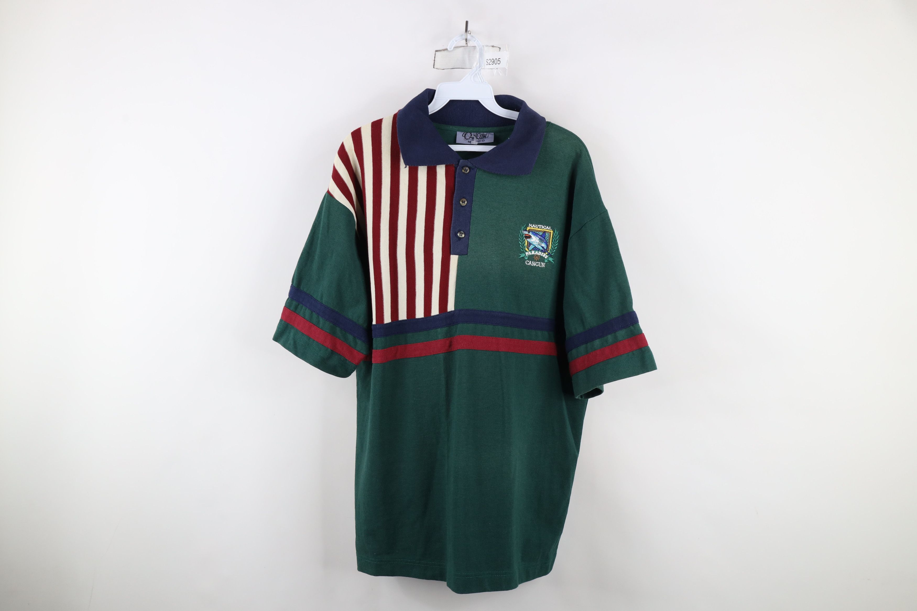 Vintage Vintage 90s Streetwear Cancun Shark Striped Polo Shirt Size US XL / EU 56 / 4 - 1 Thumbnail