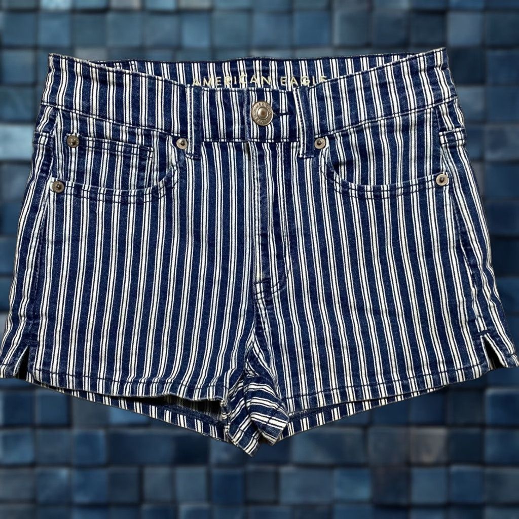 American Eagle Outfitters American Eagle Outfitters Shorts Denim 2 Blue Striped High Rise 2 in Inseam Womens Regular Size 2 Cotton Polyester Spandex 5-Pocket Size 26" / US 2 / IT 38 - 1 Thumbnail