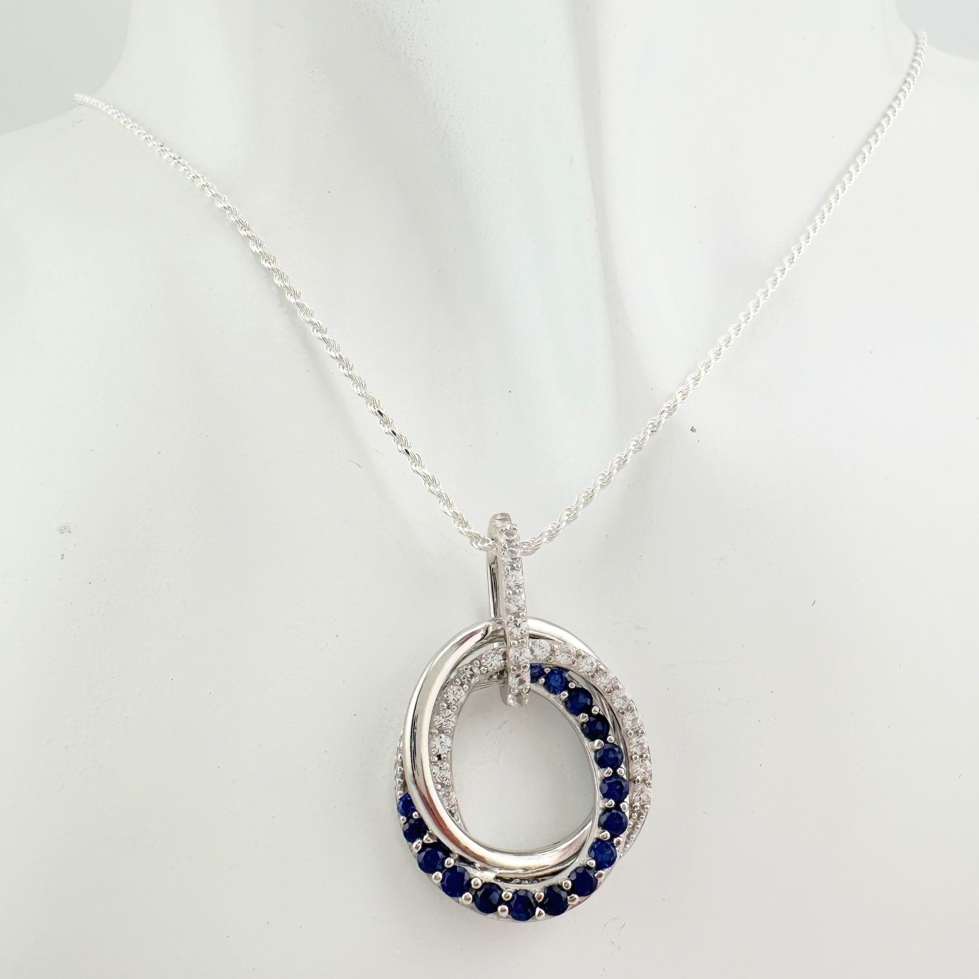 Other Blue and White Sapphire (Lab Created) Interlocking Loops Pen Size ONE SIZE - 5 Thumbnail