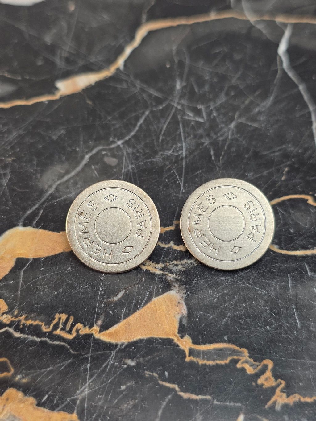 Hermès Sellier Palladium Plated Button earring