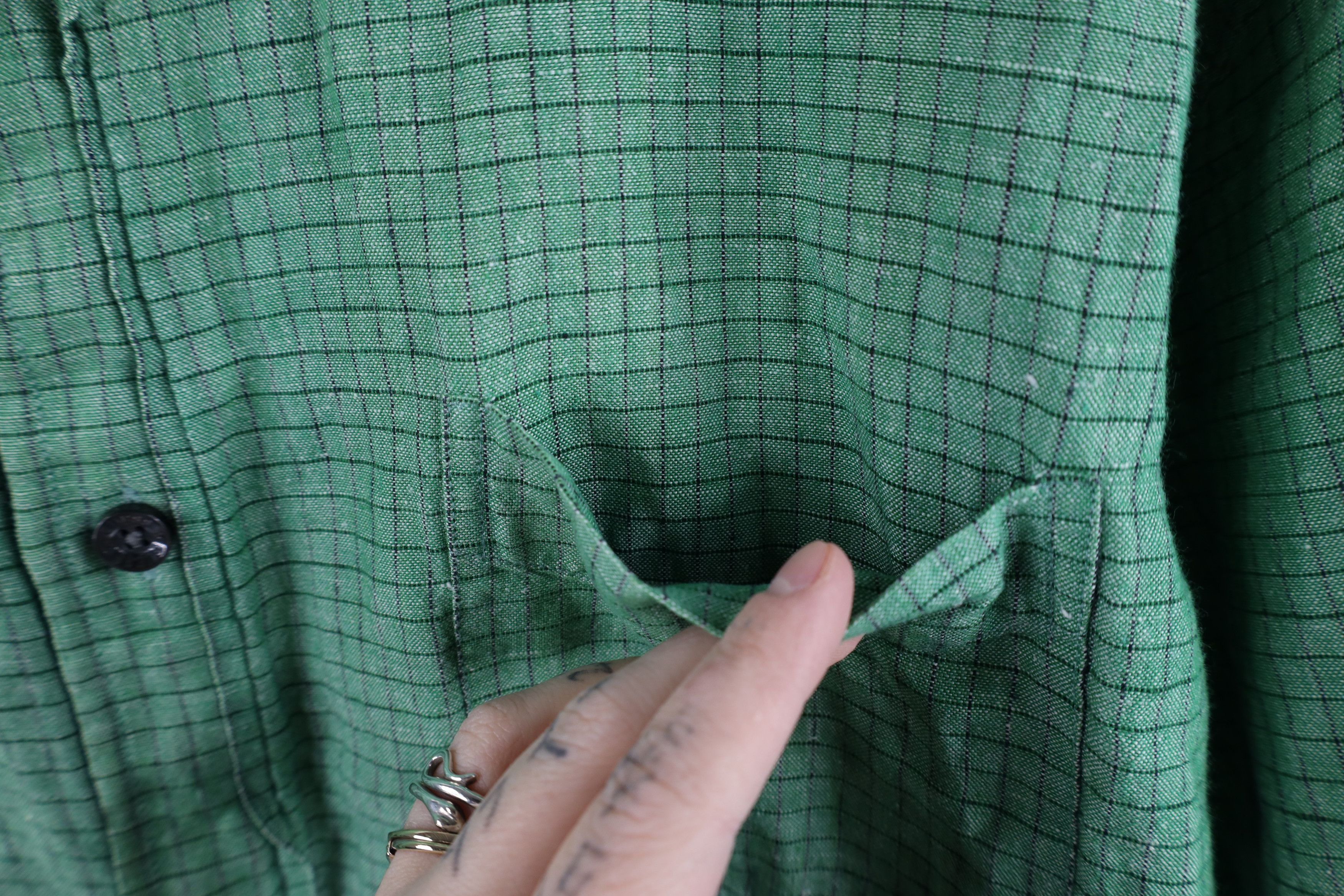 Guess × Vintage Vinage 90s Guess Linen Short Sleeve Button Shirt Green Plaid Size US XXL / EU 58 / 5 - 5 Thumbnail