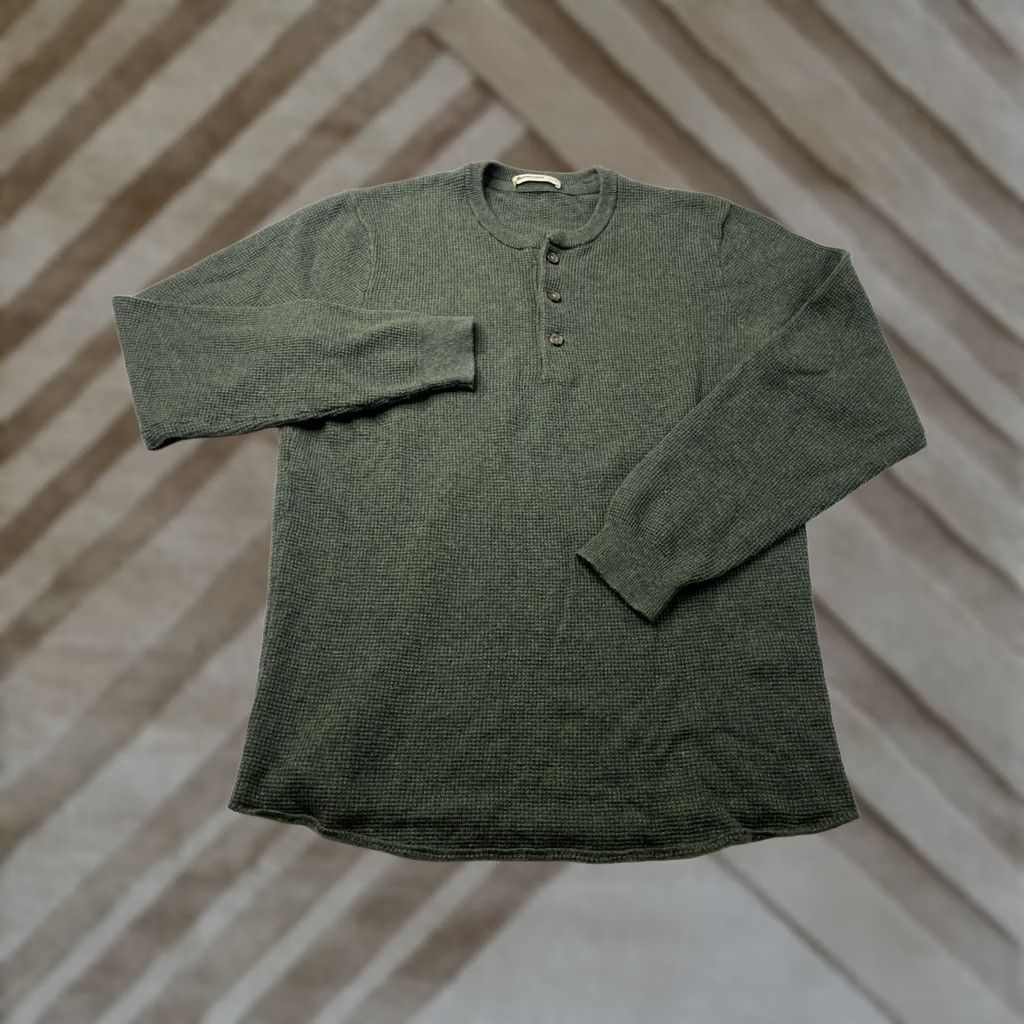 Marine Layer Marine Layer Sweater Mens Small Green Henley Classic Waffle Thermal Merino Blend Size US S / EU 44-46 / 1 - 1 Thumbnail