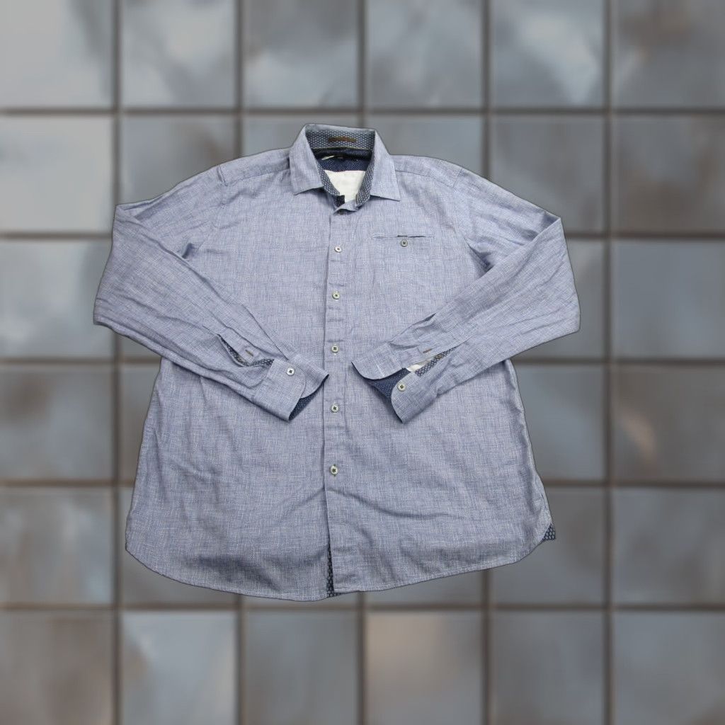 Ted Baker Ted Baker Shirt Mens Large Blue Button-Up Long Sleeve Dress Casual Pocket Geometric Crosshatch 100% Cotton Mens L Size US L / EU 52-54 / 3 - 1 Thumbnail