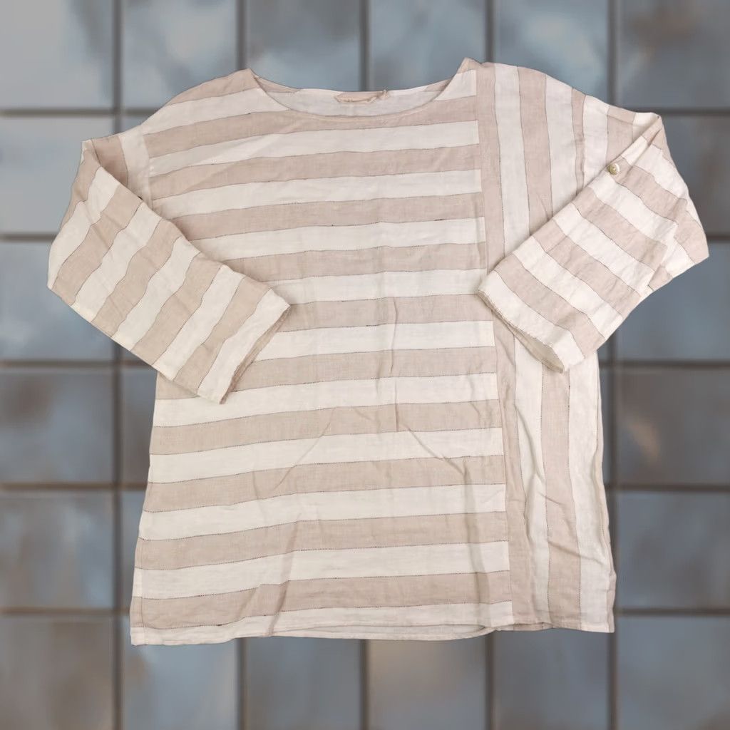 Soft Surroundings Soft Surroundings Shirt Womens Large White Striped 3/4 Sleeve Linen Blouse Size L / US 10 / IT 46 - 1 Thumbnail
