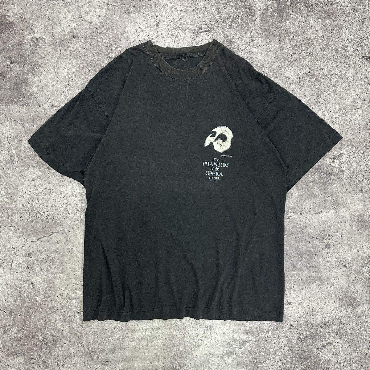 image of Band Tees x Vintage 90's Phantom Of The Opera Sun Faded Kanye West Tee in Black, Men's (Size XL)