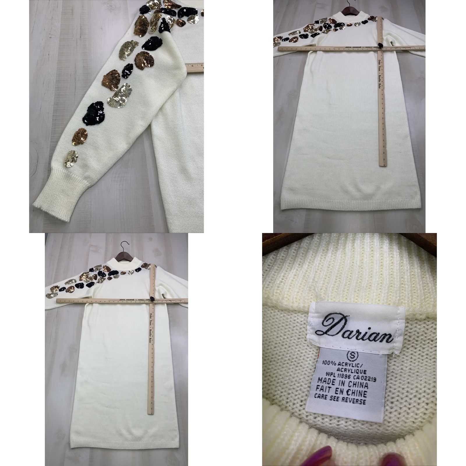Vintage VINTAGE Darian Cheetah Print High Neck Knit Sweater Dress Women's Small S Long Sleeve Sequin Accents 80s 90s Bohemian Classic Ivory Knit Dress Size S / US 4 / IT 40 - 8 Thumbnail