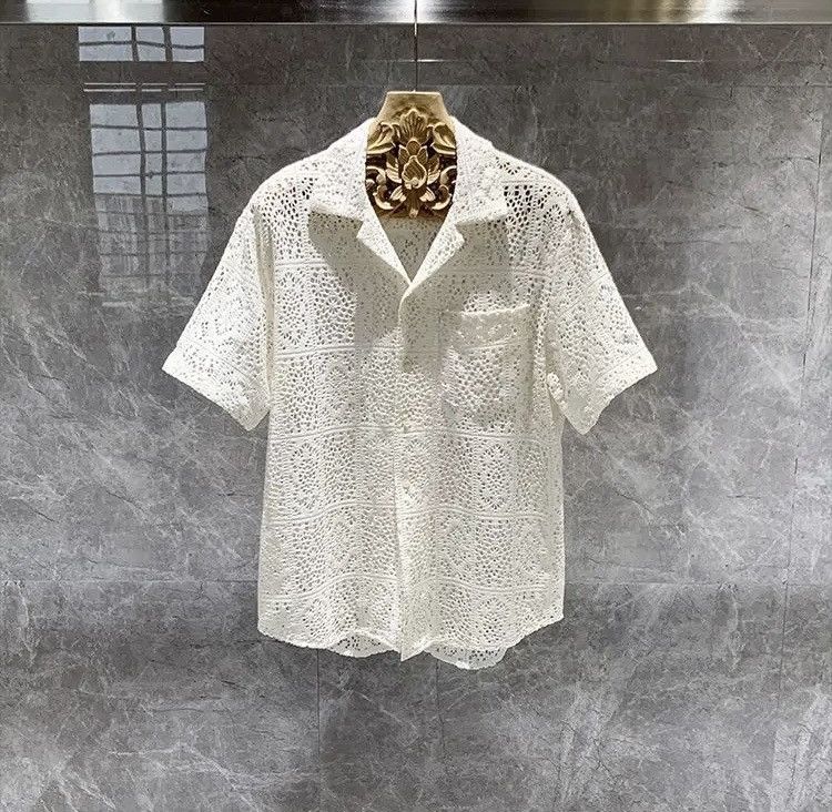 Vintage Men Vintage Crochet Shirt Holiday Beach Size US L / EU 52-54 / 3 - 1 Thumbnail