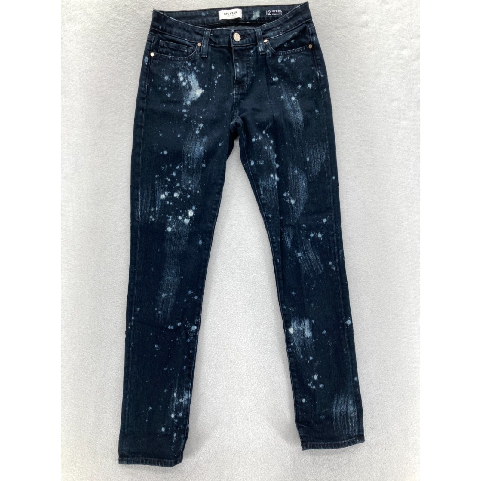 Denime BIG STAR Nova XVI Hydra Jeans Women 12 Dark Blue Denim Paint Splat Cigarette Slim Straight 5-Pocket Denim Jeans Womens Blue 26in Waist Size 34" / US 12 / IT 48 - 2 Thumbnail