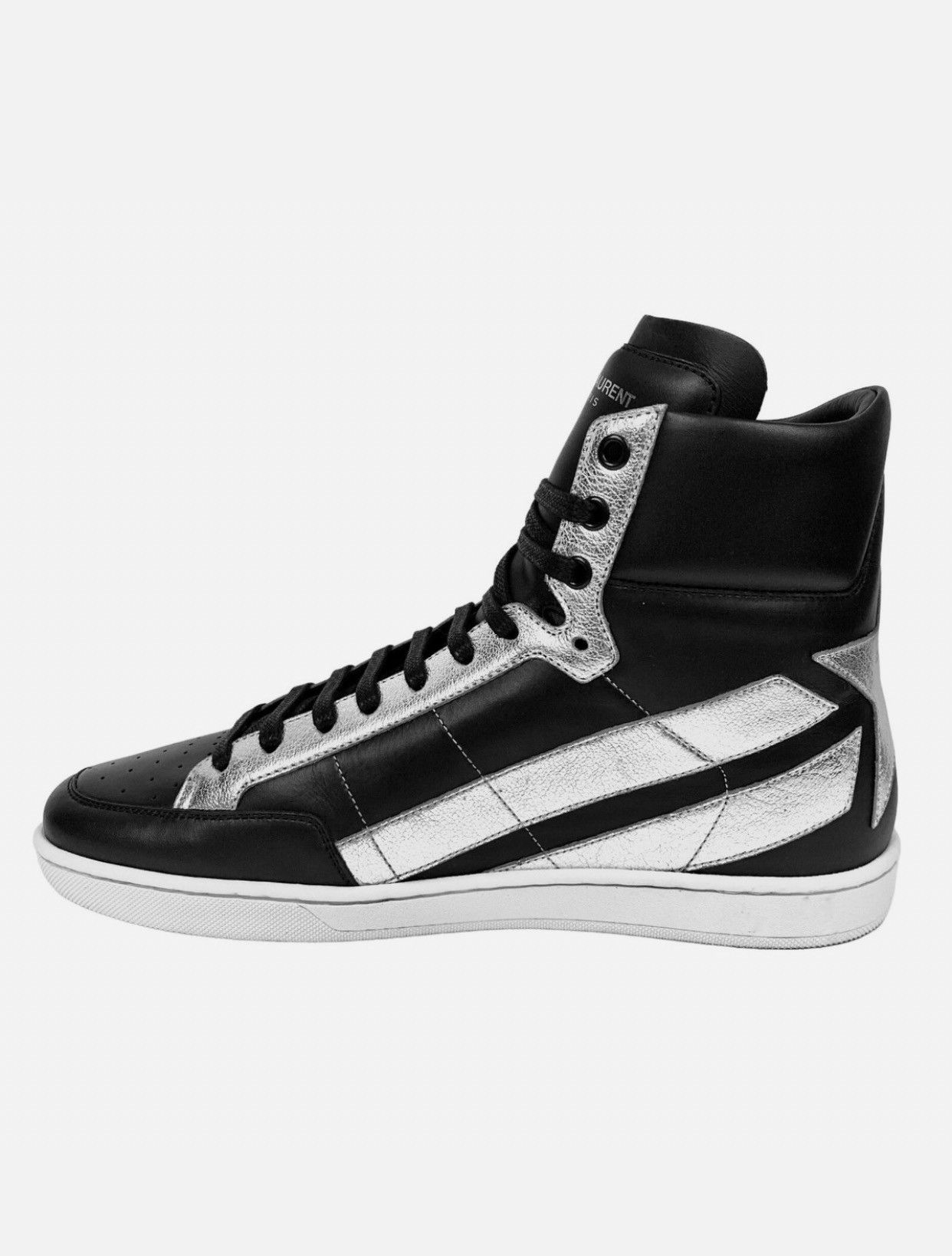 Yves Saint Laurent SAINT LAURENT MEN STAR-BACK LEATHER HIGHTOP BLACK SILVER Size US 11 / EU 44 - 8 Thumbnail
