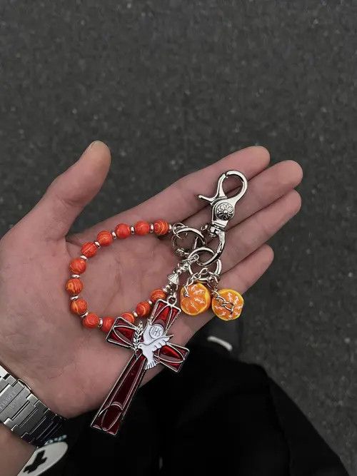 Jewelry Red Orange Tropical Keychain, y2k Keychain Size ONE SIZE - 4 Thumbnail