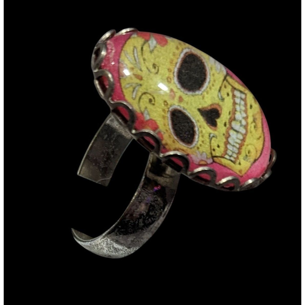 Other Gothic Sugar Skull Dome Cabochon Adjustable Ring Size 8 Size ONE SIZE - 4 Thumbnail