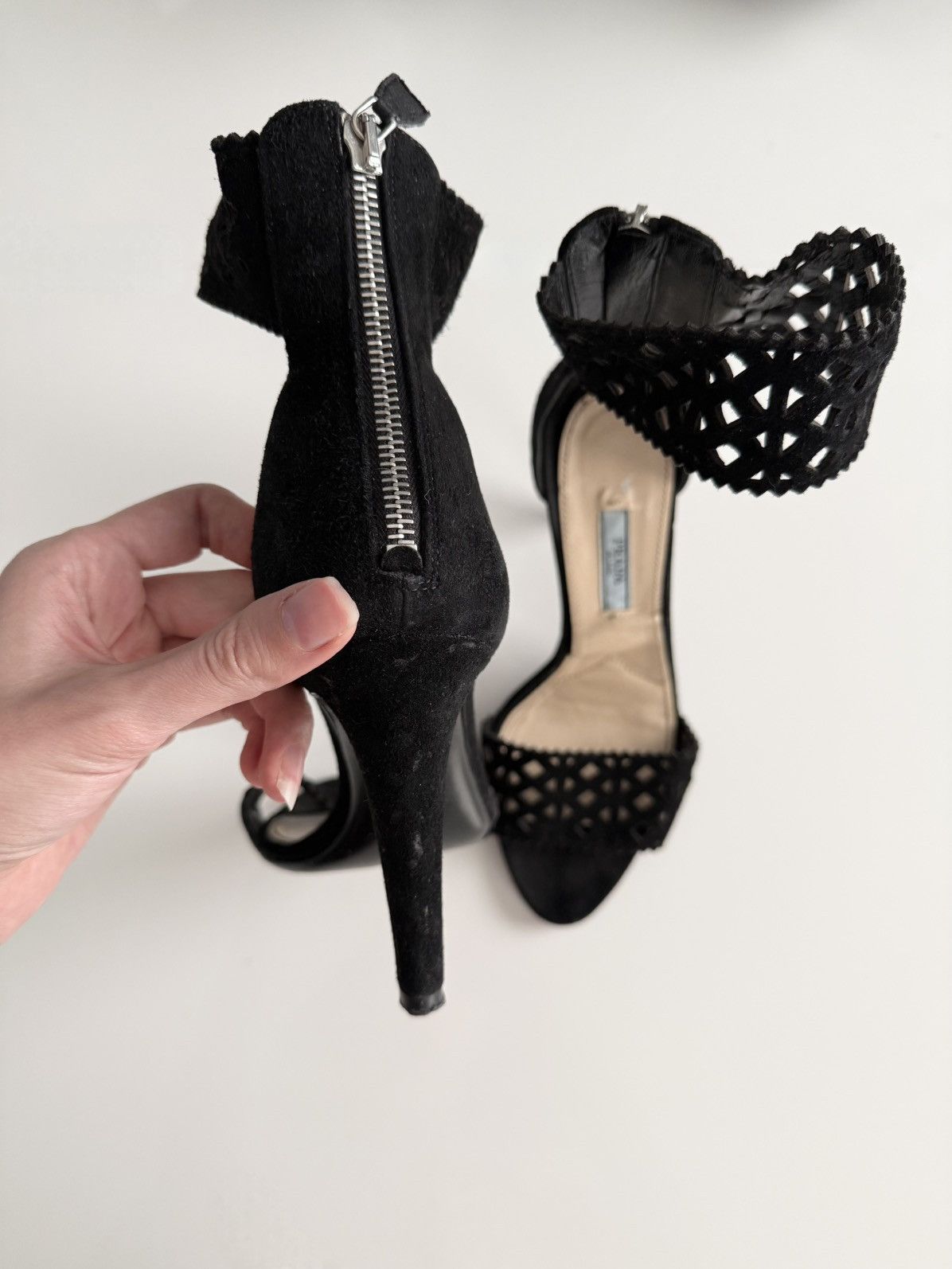Prada Vintage Parda black suede open toe heels Size US 8 / IT 38 - 4 Thumbnail
