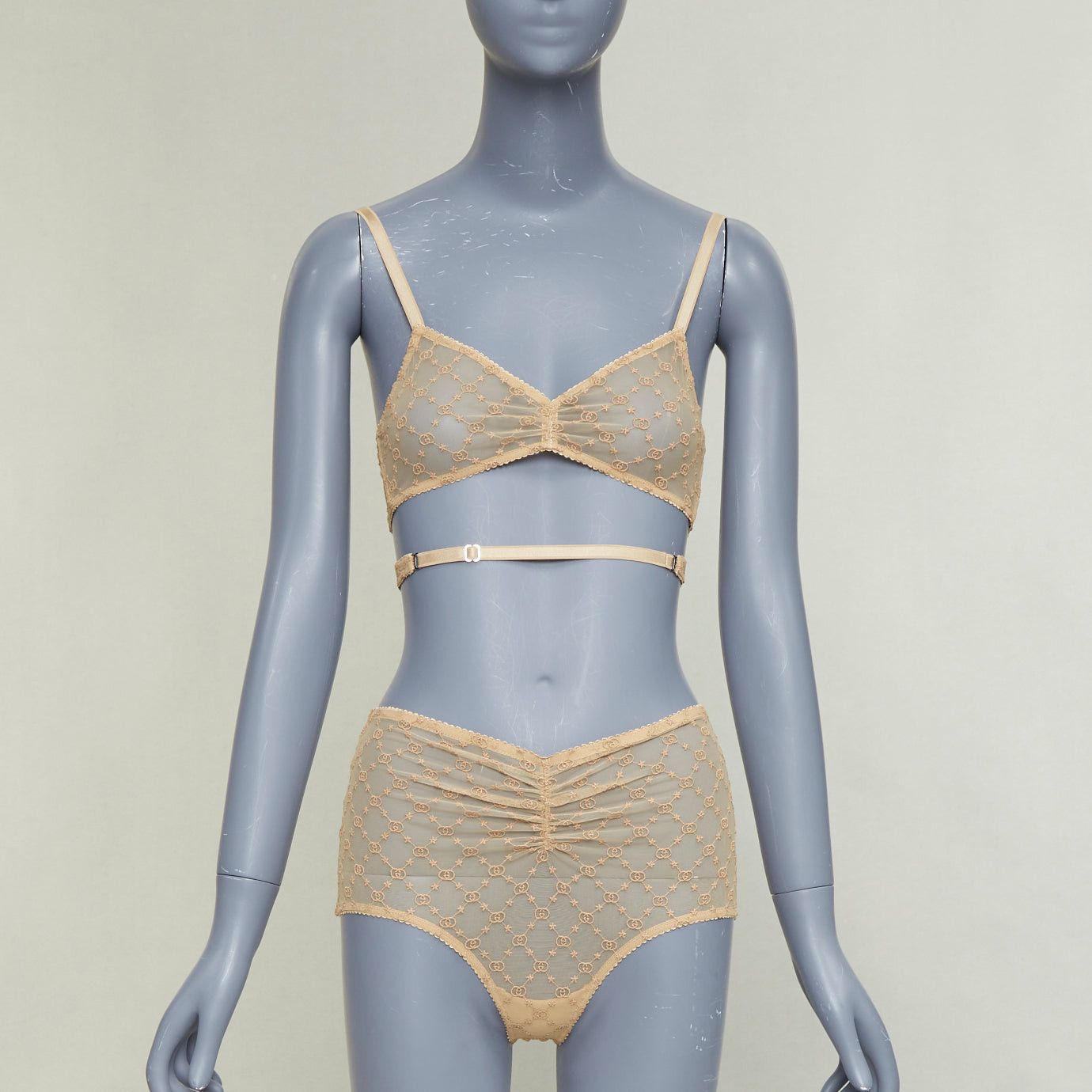 Gucci GUCCI Alessandro Michele GG Star nude monogram embroidered tulle lingerie set S Size S / US 4 / IT 40 - 1 Thumbnail