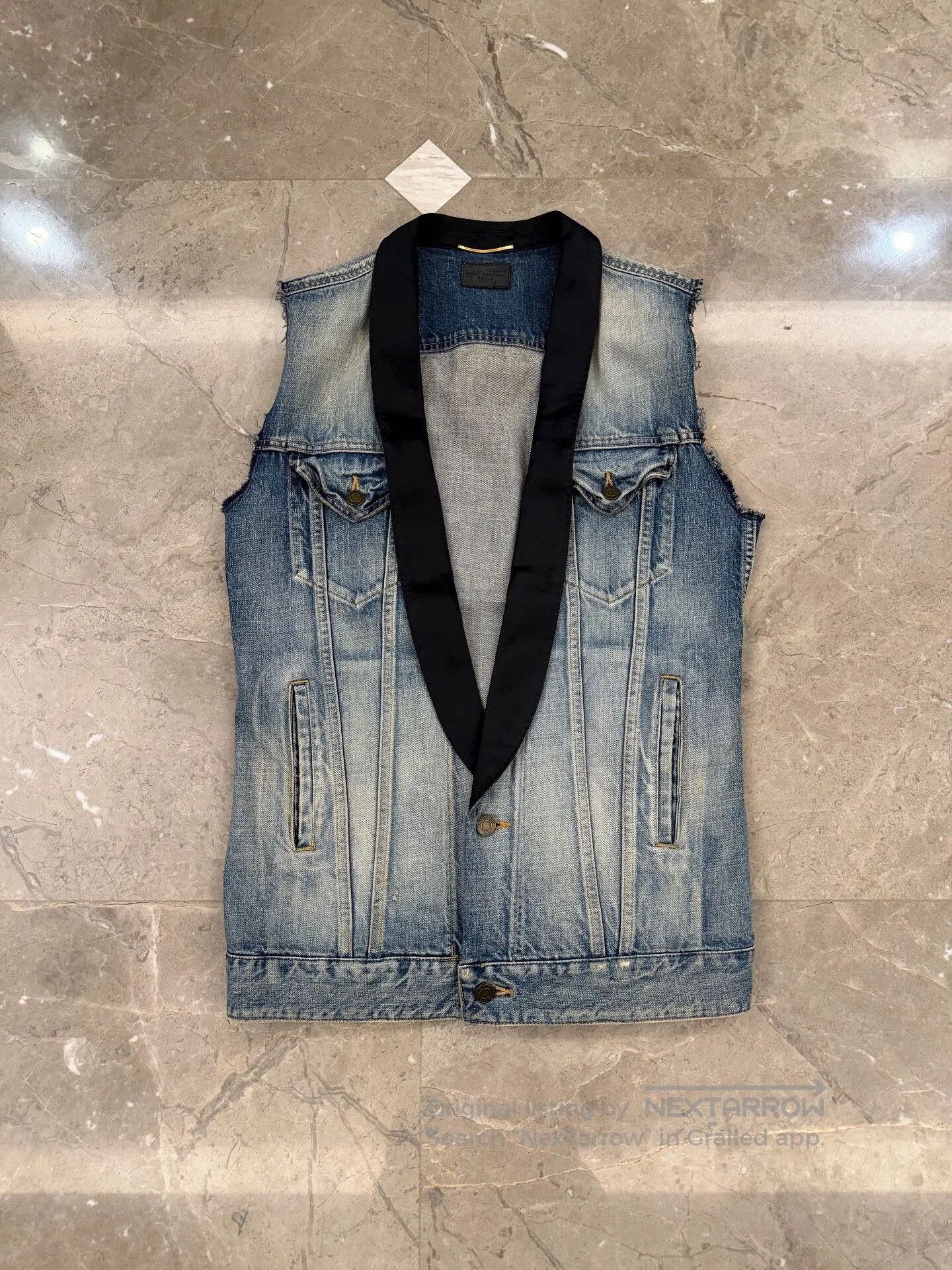 Saint Laurent Paris Saint Laurent Denim Vest with Silk Collar. Size US XS / EU 42 / 0 - 1 Thumbnail