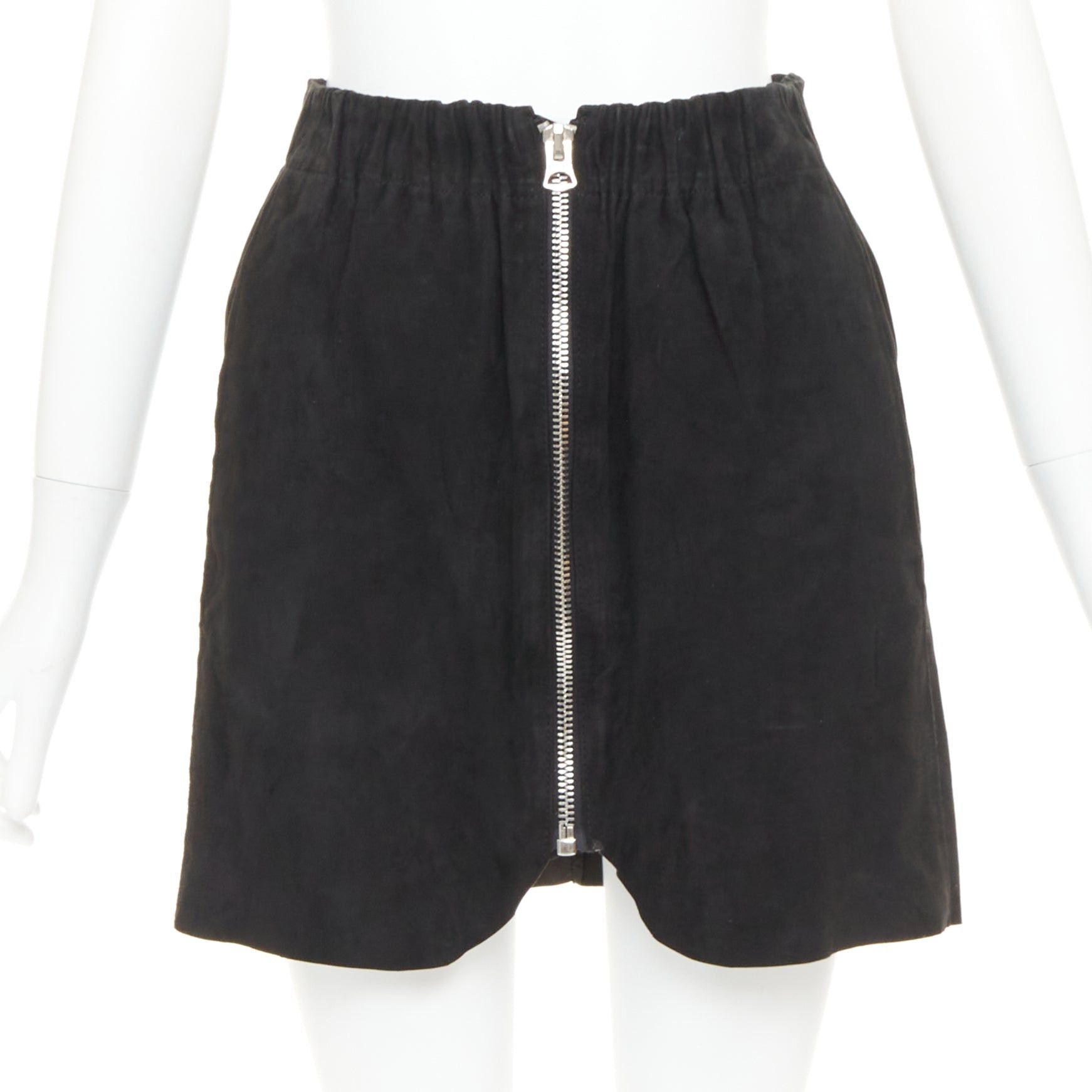 Acne Studios ACNE STUDIOS 2014 Mina black lamb suede leather zip front skirt FR34 XS Size 26" / US 2 / IT 38 - 1 Thumbnail
