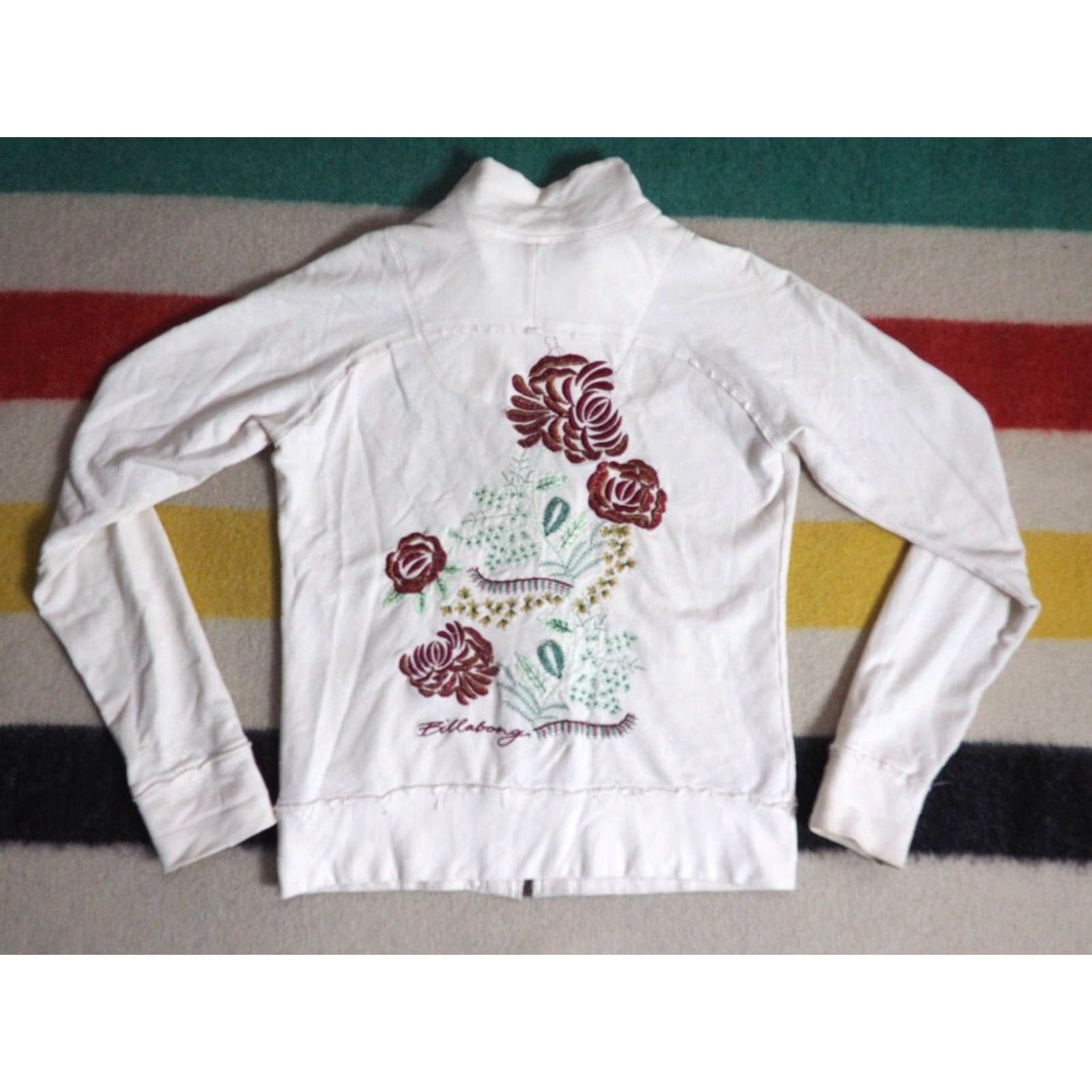 Billabong VINTAGE Billabong Sweatshirt Womens Full Zip Crew Neck Regular M Ivory Size M / US 6-8 / IT 42-44 - 2 Thumbnail