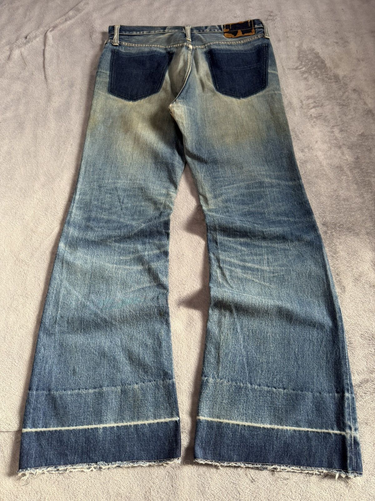 Big John × Vintage 70s Big John Talon Zipper Aging Distressed Mud Flared Jeans Size US 32 / EU 48 - 2 Thumbnail