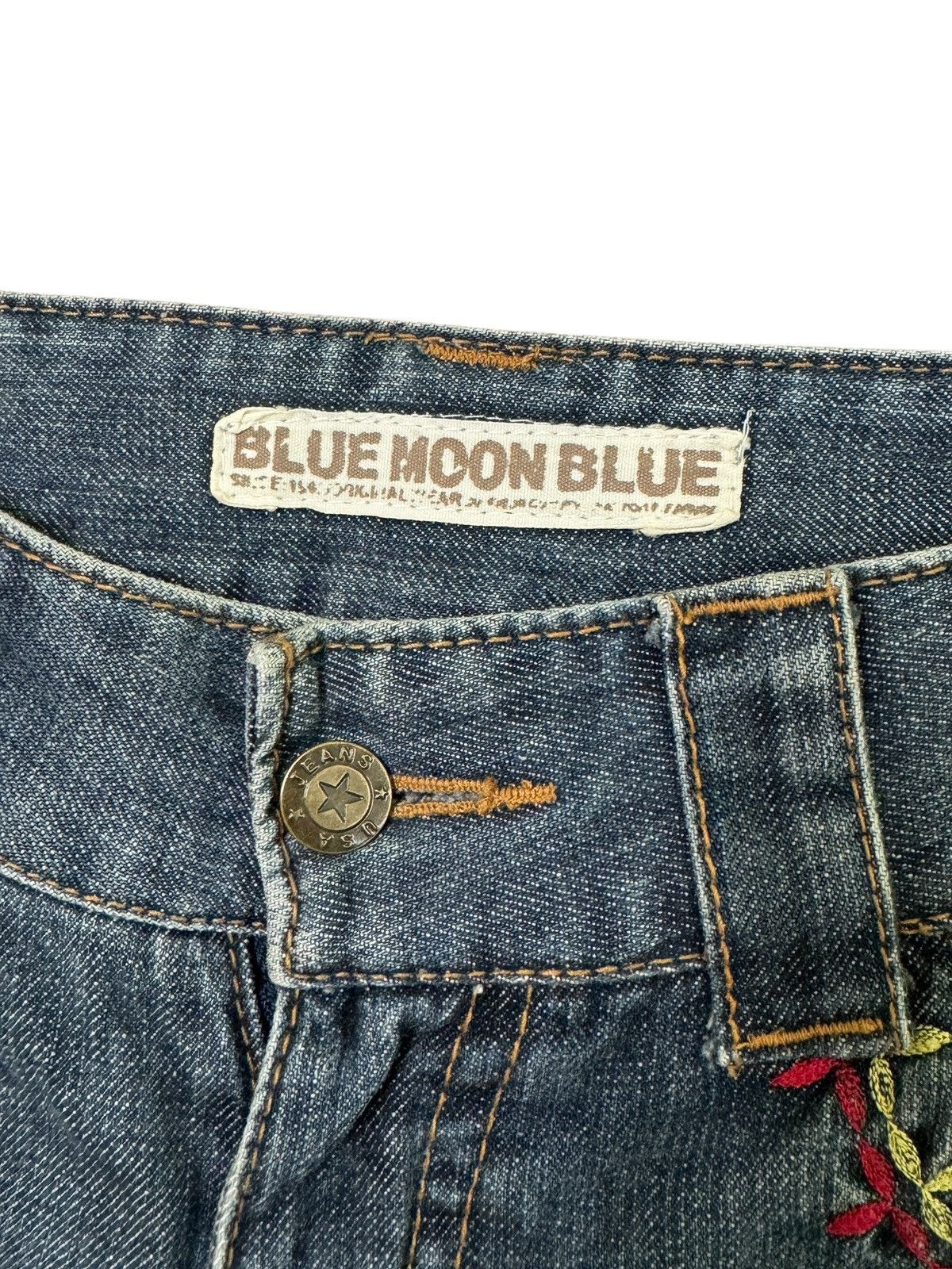 Japanese Brand BLUE MOON BLUE PRINTED POEM SURF EMBROIDERY LOW RISE DENIM Size US 28 / EU 44 - 10 Thumbnail