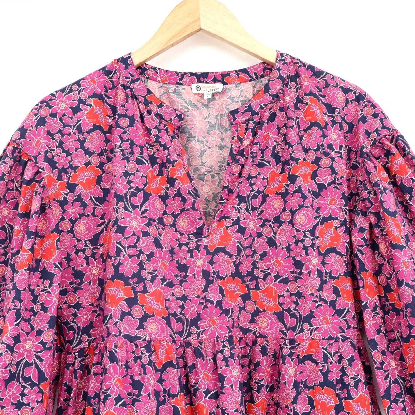 Sundry Sundry Women Mini Dress Floral Cotton Puff Sleeve V-Neck Short Multicolor Summer Casual Size S Pockets Womens Size S / US 4 / IT 40 - 3 Thumbnail