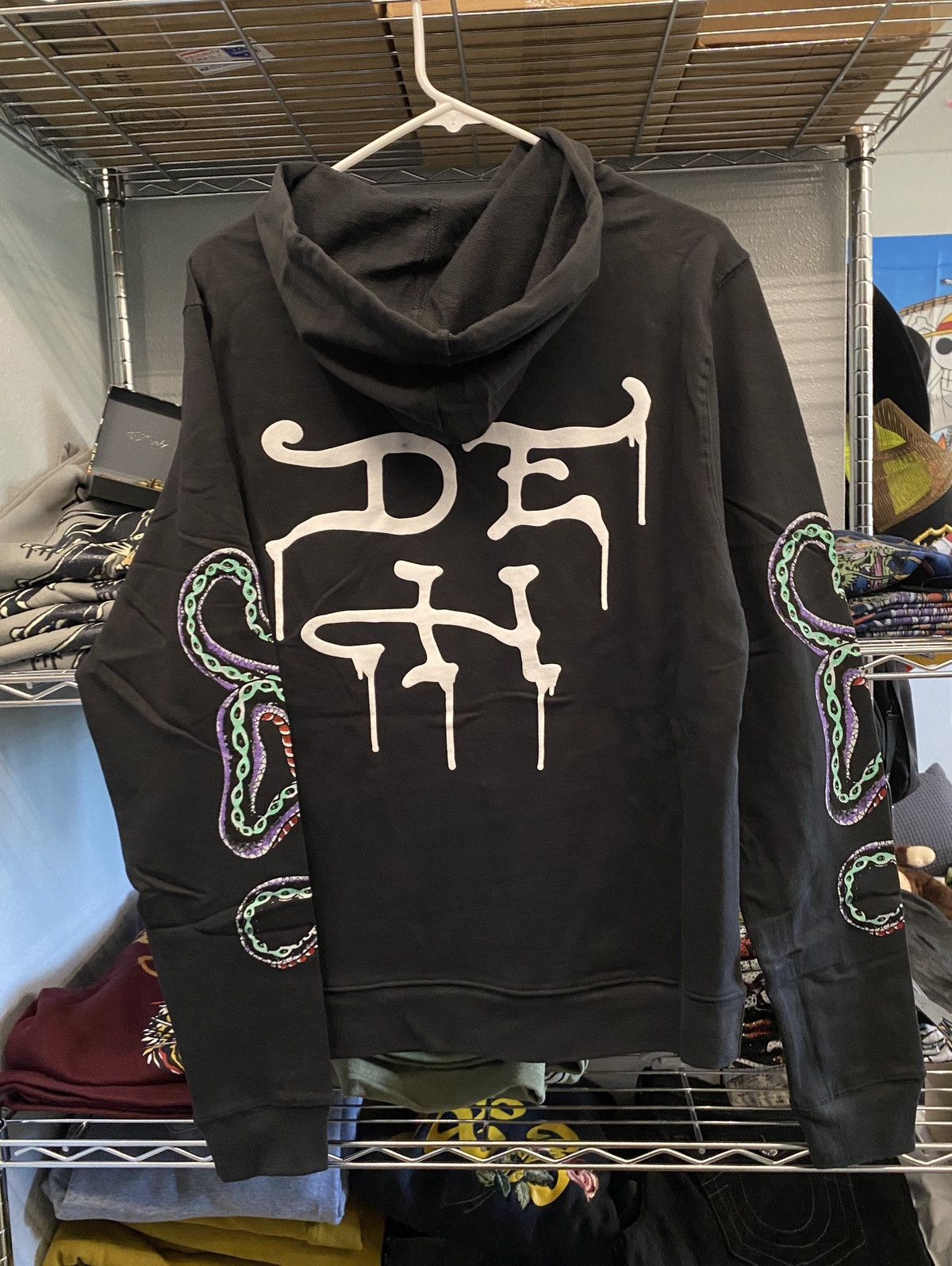 image of Ed Hardy Snake Rhinestone Puff Print Hoodie NWT in Black, Men's (Size Large)