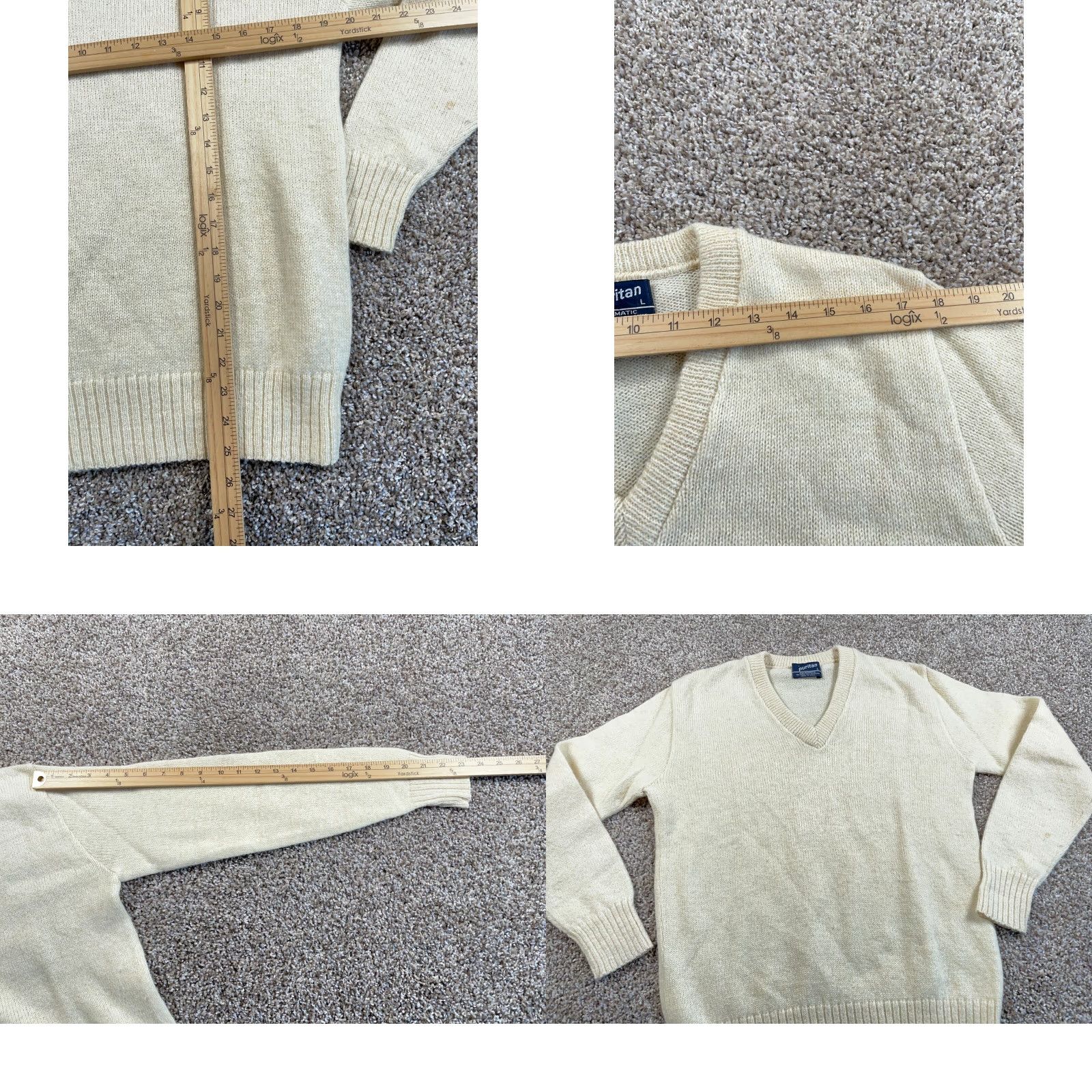 Vintage VTG Puritan 80s Wool Blend V-Neck Sweater Adult Large Ivory Knit Aquamatic Brand Size US L / EU 52-54 / 3 - 8 Thumbnail