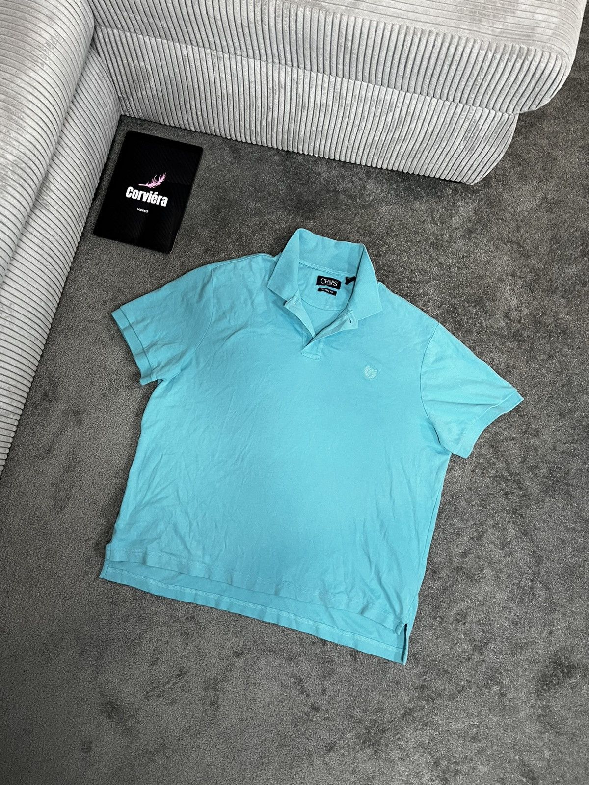 Chaps Ralph Lauren × Designer × Vintage Chaps Vintage Polo Shirt Custom Fit Baby Blue Size US XL / EU 56 / 4 - 1 Thumbnail
