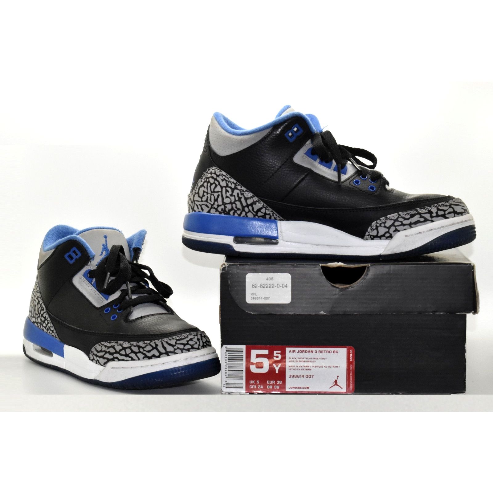 NIKE AIR JORDAN 3 Retro BG Shoes 398614-007 Sz 5.5Y
