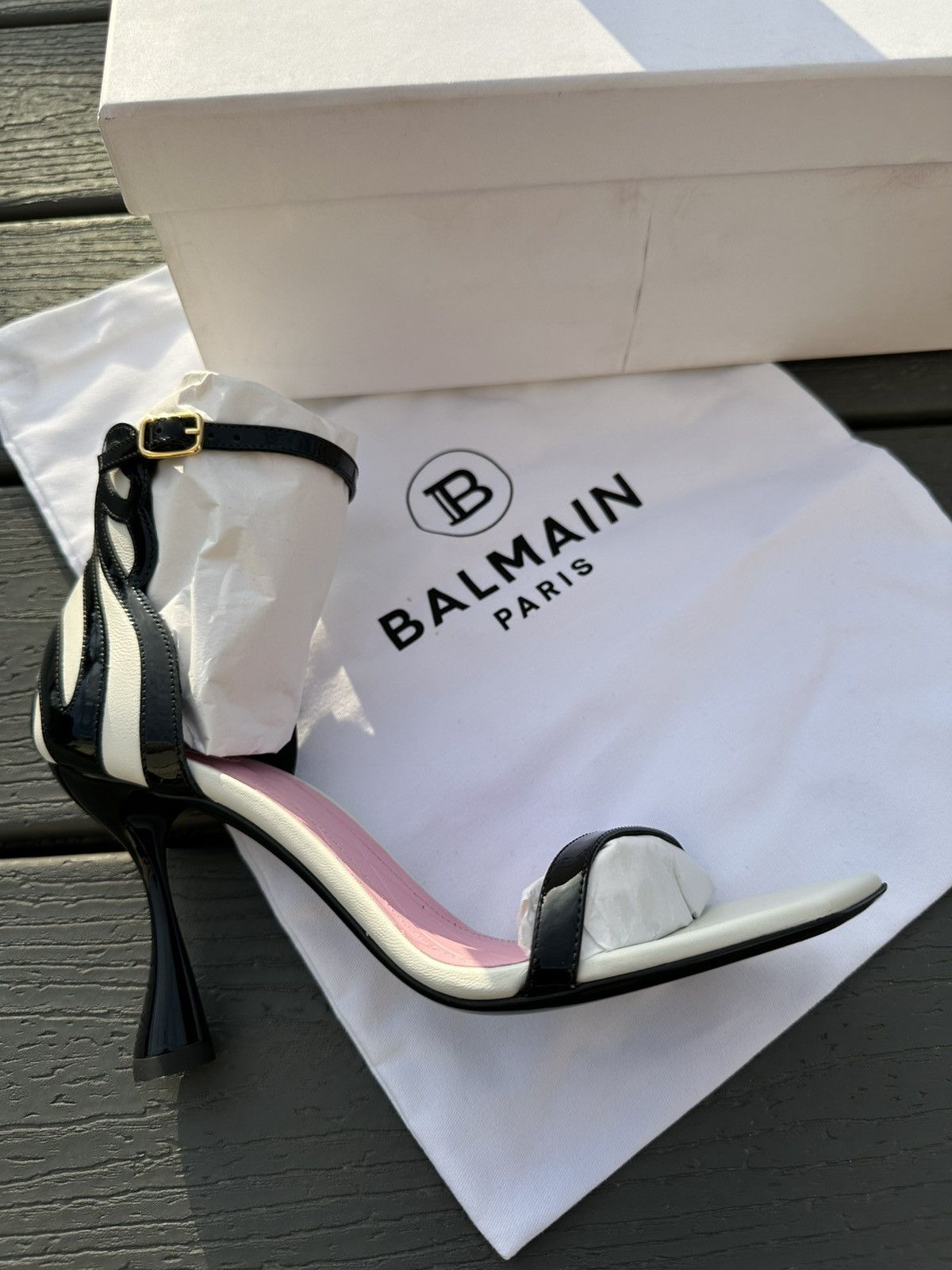 Balmain Balmain Eden 95MM Colorblocked Patent Leather Sandals Size 7 Size US 7 / IT 37 - 2 Thumbnail