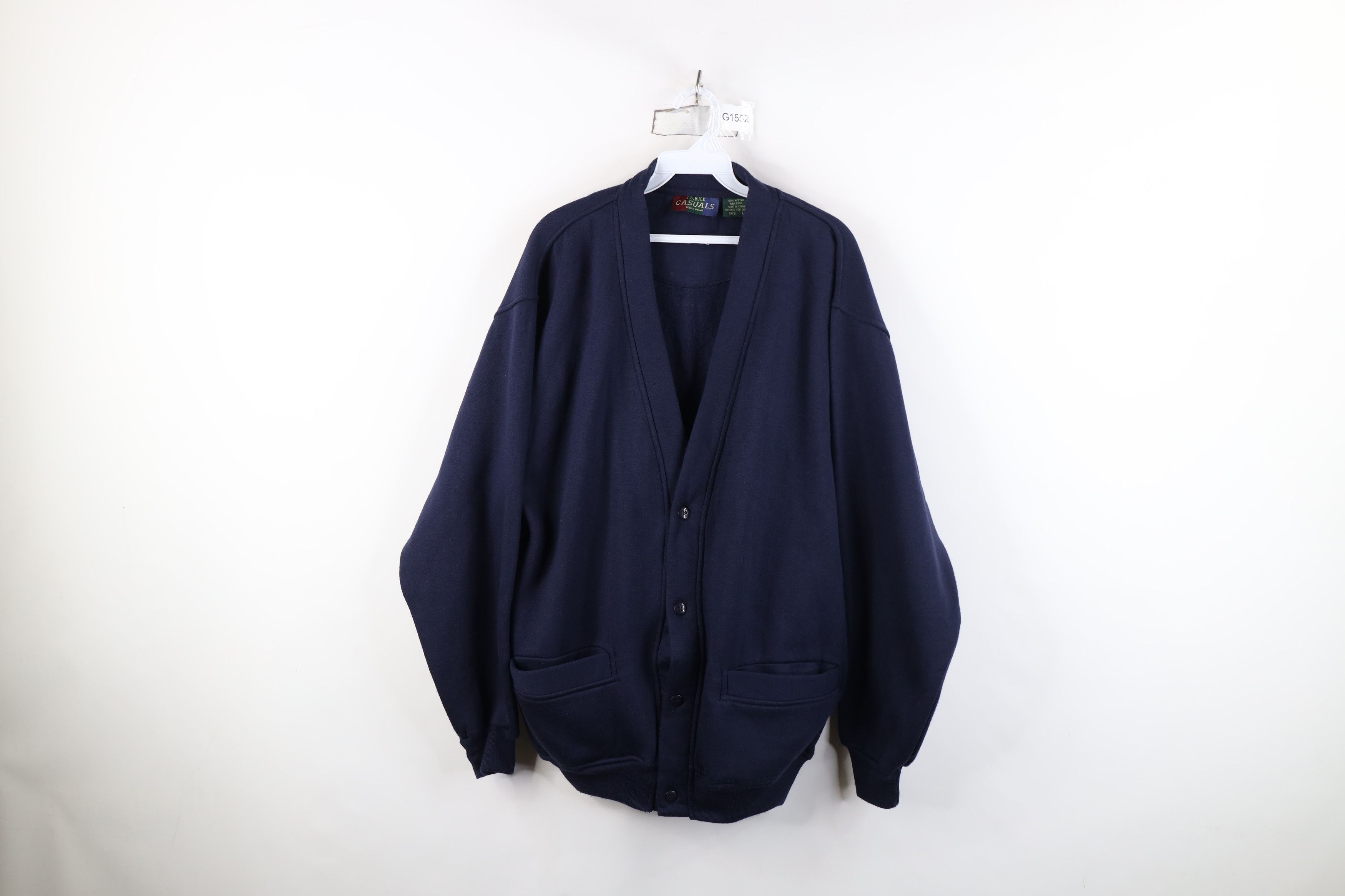 Vintage Vintage 90s Streetwear Blank Cardigan Sweatshirt Navy Blue Size US L / EU 52-54 / 3 - 1 Thumbnail