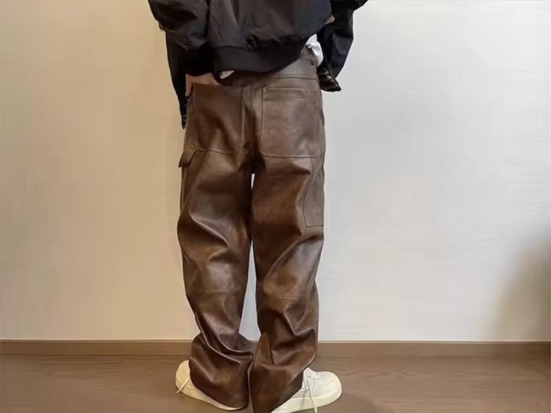 Leather Washed Brown Soft Pu Leather Pant Size US 35 - 4 Thumbnail