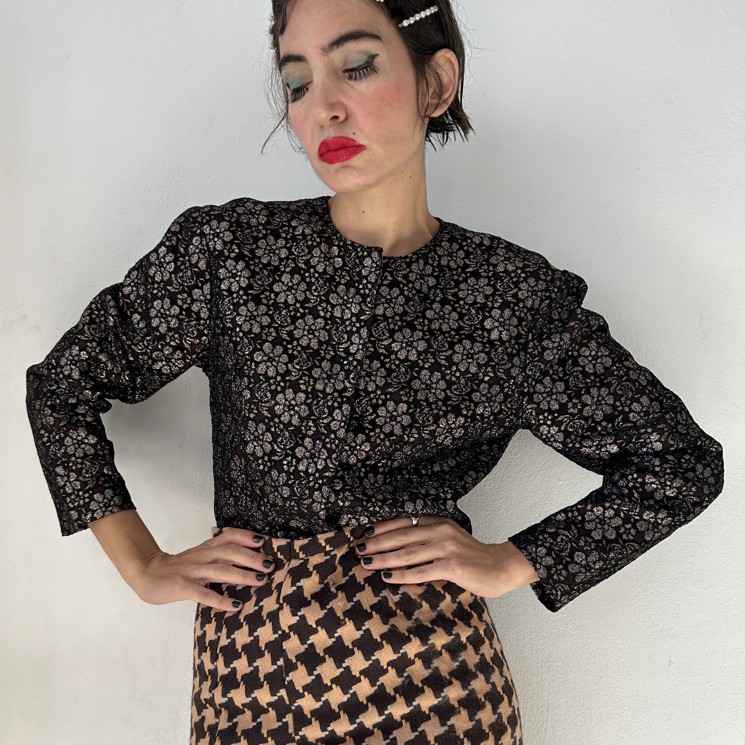Vintage Vintage 80s lace glitter cropped party jacket Size M / US 6-8 / IT 42-44 - 4 Thumbnail