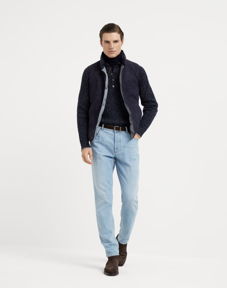 Brunello Cucinelli o1w1db10825 Polo-Collar Long-Sleeved Jumper on Blue Size US XL / EU 56 / 4 - 5 Thumbnail