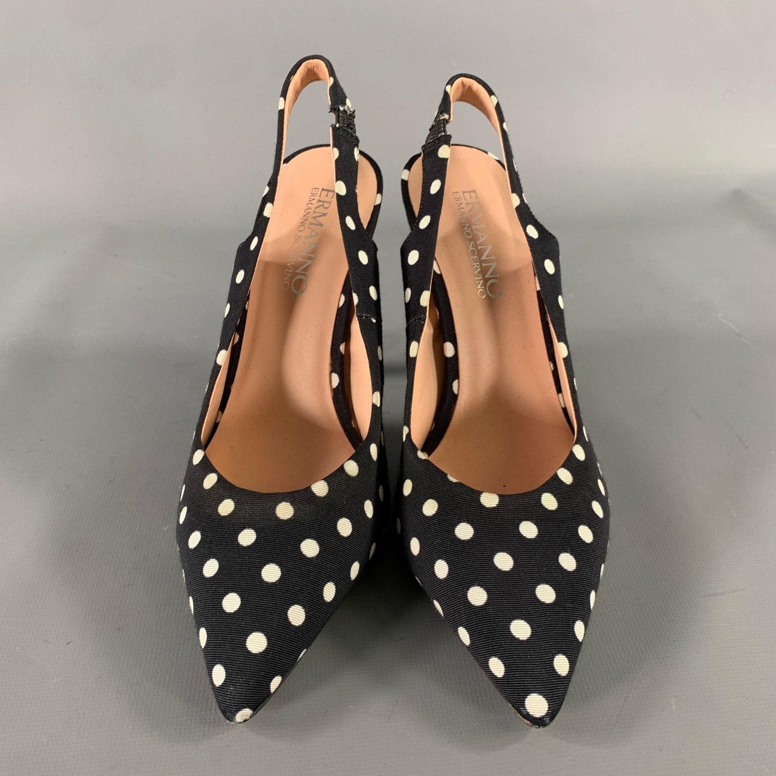Ermanno Scervino ERMANNO SCERVINO Black White Polka Dot Slingback Pumps Size US 7 / IT 37 - 4 Thumbnail