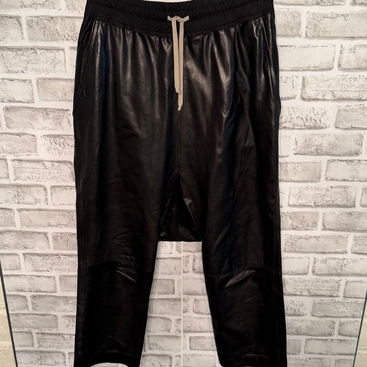 Rick Owens SS19 Babel Dropped Crotch Black Polished Calfskin Pants US 2 Size 26" / US 2 / IT 38 - 13 Thumbnail