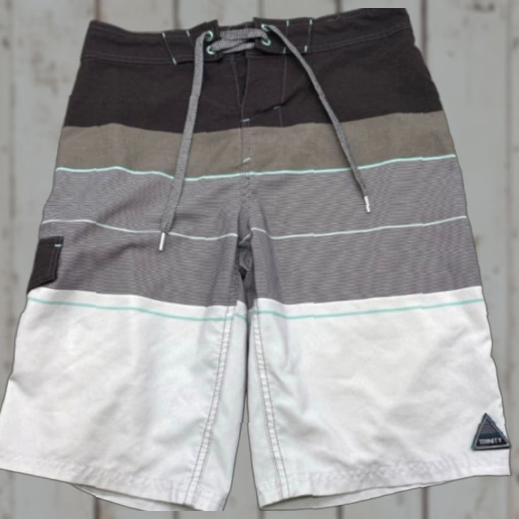 Vintage Trinity Board Shorts Mens 28 Black Gray Striped Drawstring Swim Trunks 5586 Size US 28 / EU 44 - 1 Thumbnail