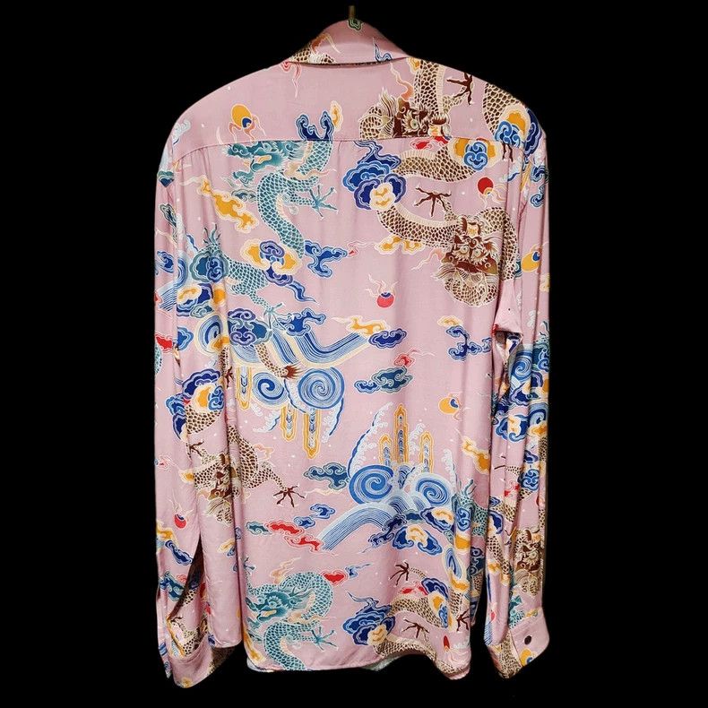 Yohji Yamamoto Yohji Yamamoto Pink and purple rayon dragon shirt 2502-Nex Size US XL / EU 56 / 4 - 2 Thumbnail