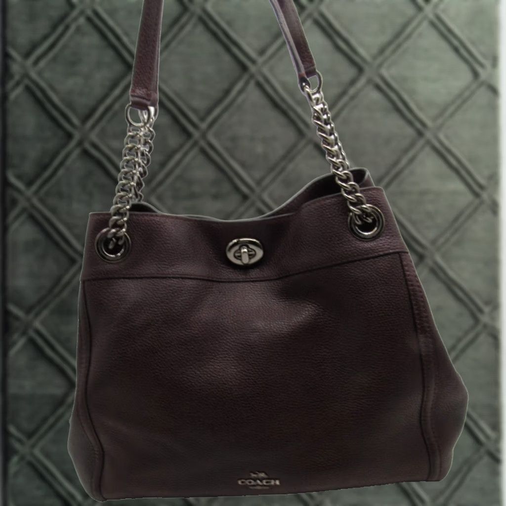 Coach VINTAGE COACH Edie Turnlock Shoulder Handbag Cherry Brown Pebbled Leather Women Medium Size ONE SIZE - 1 Thumbnail