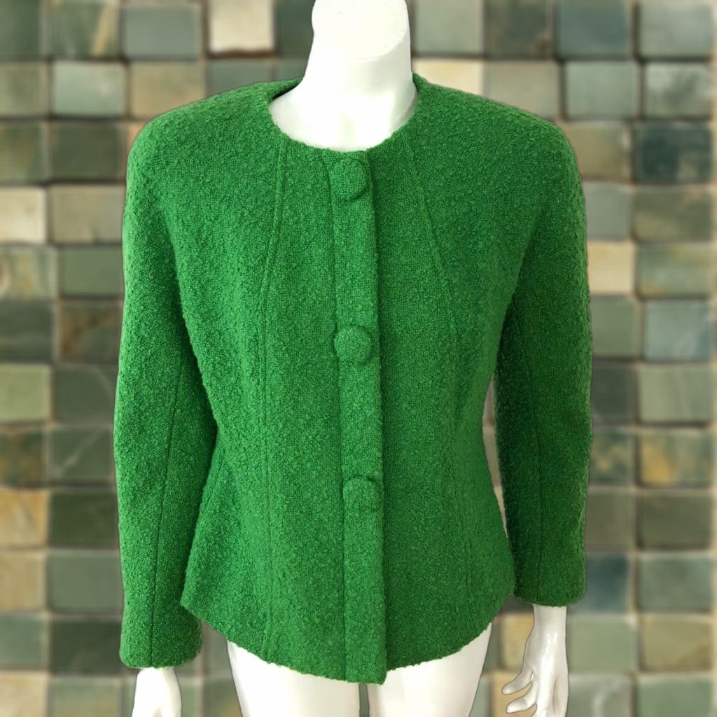 Vintage Lafayette 148 New York Blazer Wool Blend Snap Button Jacket Green Fuzzy Size XS / US 0-2 / IT 36-38 - 1 Thumbnail