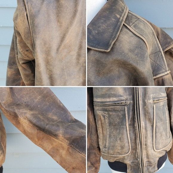Vintage Vintage 90s y2k Brown Leather Distressed Punk Aviator Bomber Size US L / EU 52-54 / 3 - 5 Thumbnail