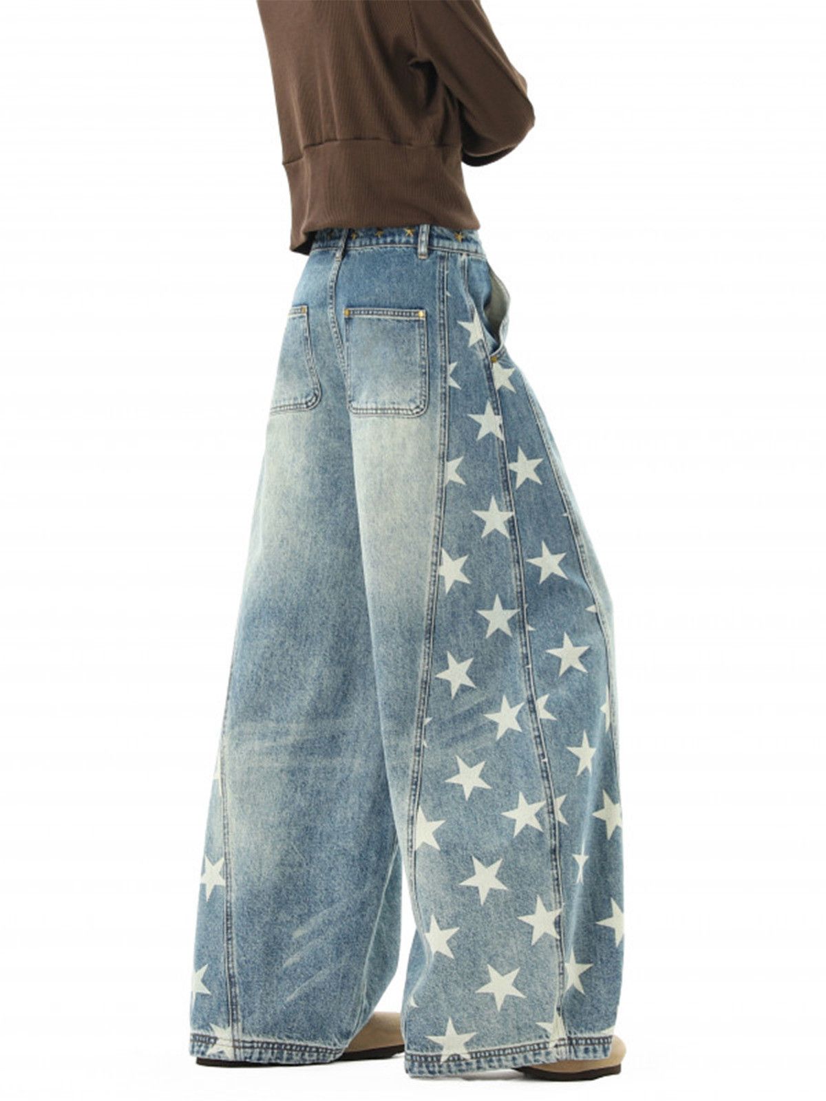 Japanese Brand American High-Street Star-Print Curved-Leg Jeans Size US 32 / EU 48 - 4 Thumbnail