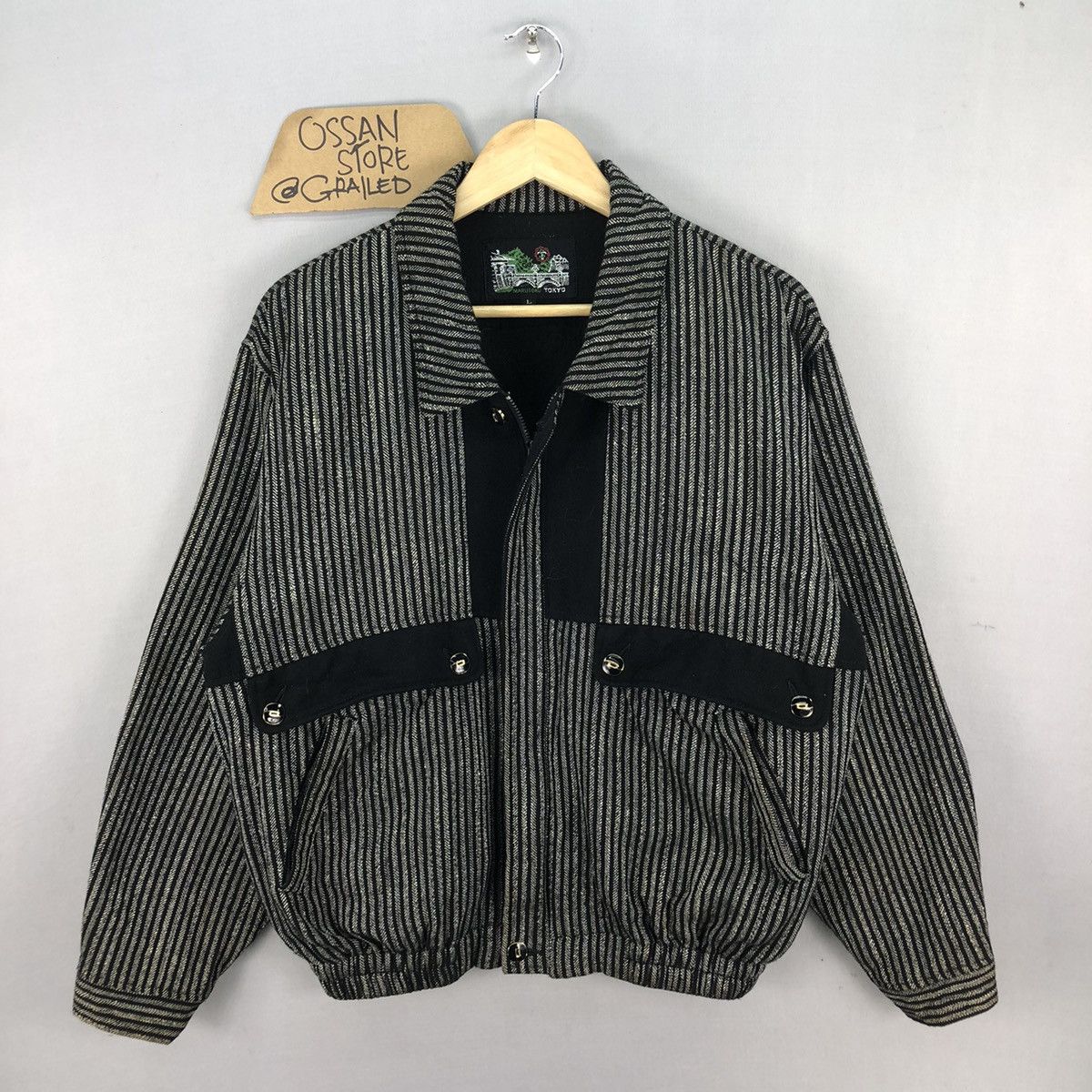 Japanese Brand Vintage 90’s Japanese Brand Stripes Zipper Jacket Size US L / EU 52-54 / 3 - 1 Thumbnail