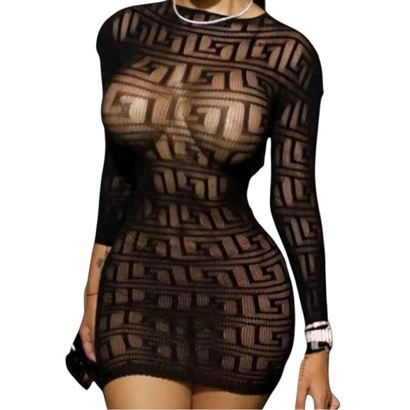Other Women Black Hollow Out Cover Lace Dress Size ONE SIZE - 3 Thumbnail