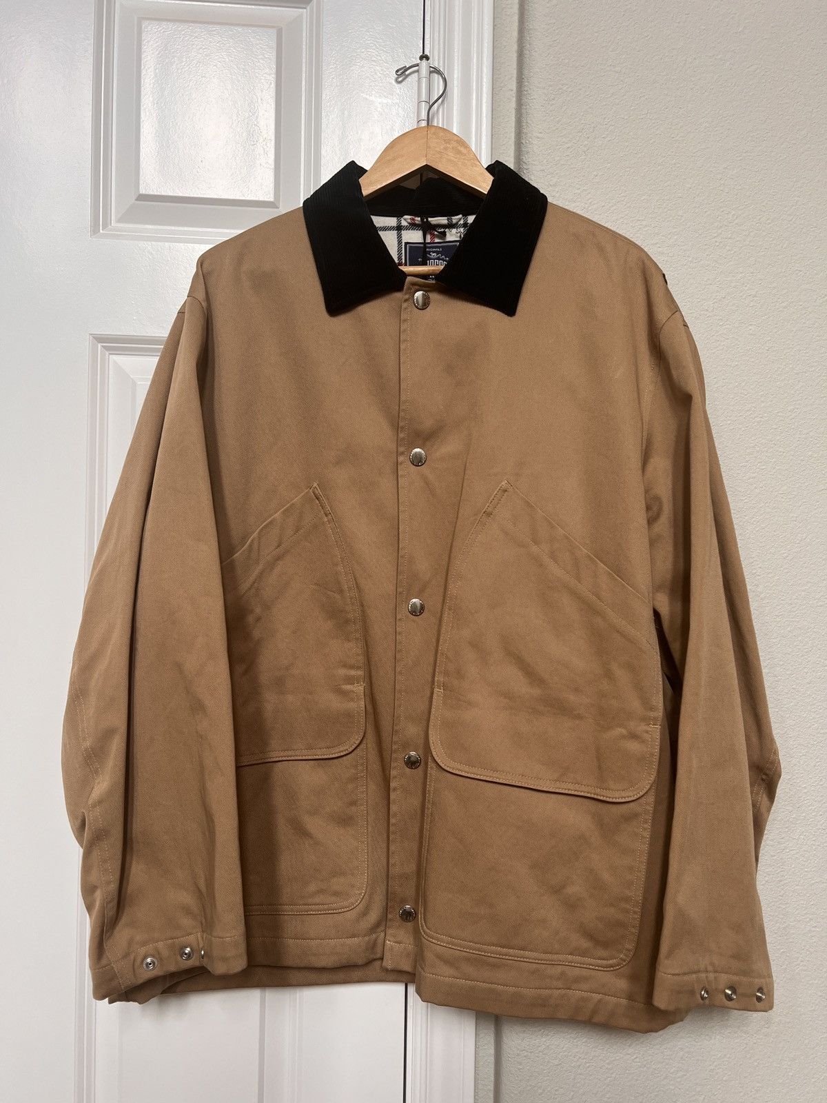 Contrast corduroy collar cotton twill jacket large
